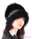 Вязаная шапка из песца с кожаной вставкой "Мелори"